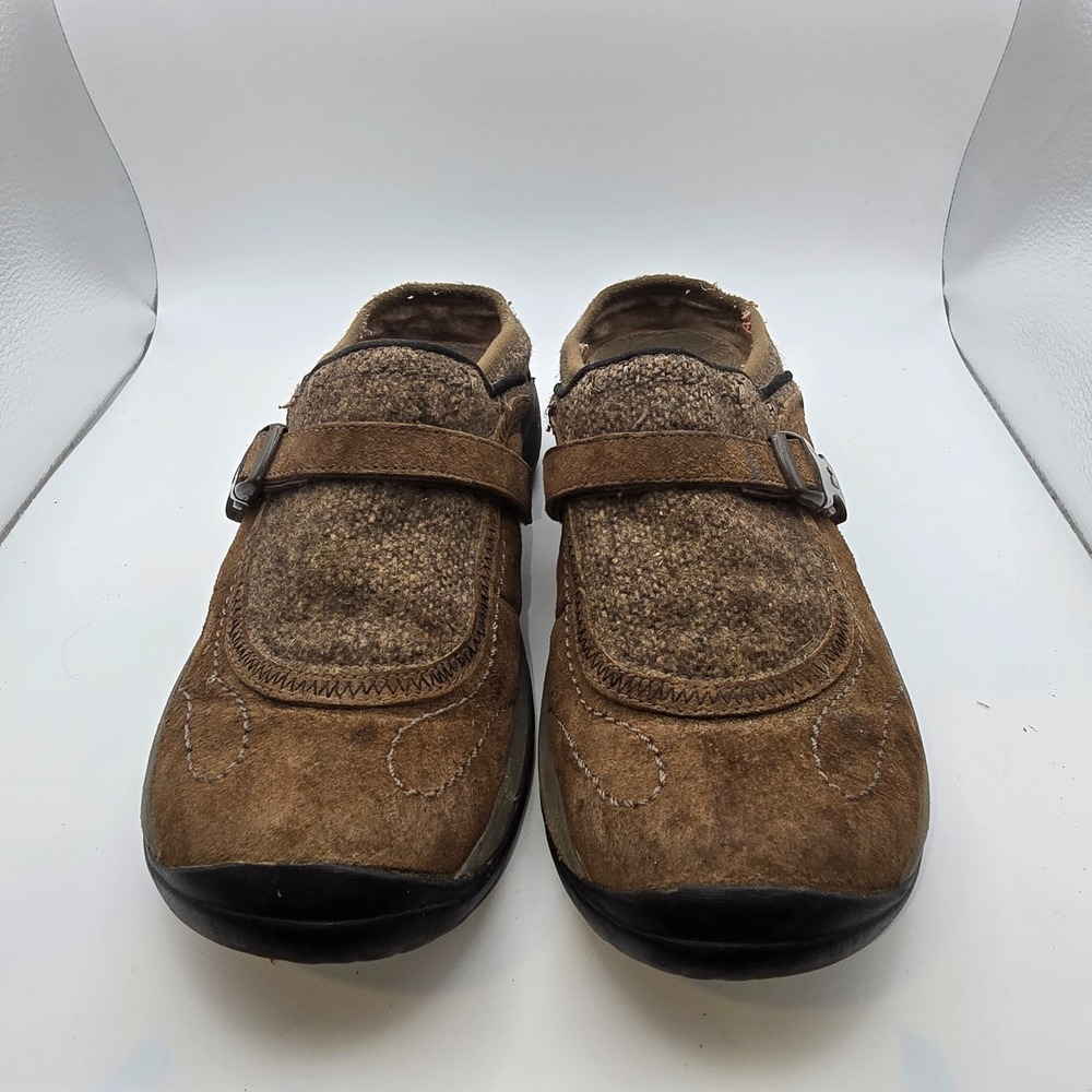 Merrell Encore sz 8 Mule Shoes Brown Suede Slip On Comfort Casual Walking